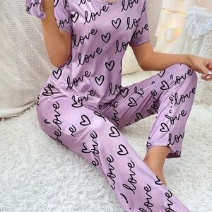 Love Heart Pajama Set Purple Women’s Size S